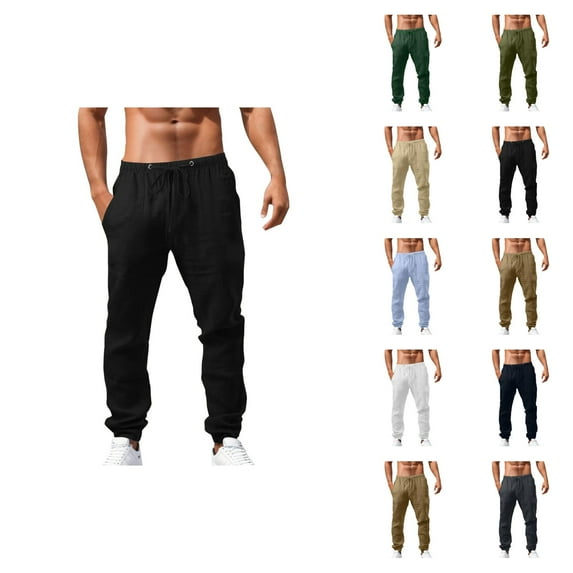 Men's Pants Casual Jogger Style, Drawstring Waist Cotton Pants for Men, Lightweight Lounge Pants with Pockets, Relaxed Fit for Gym, Travel or Daily Streetwear S-5XL, Black