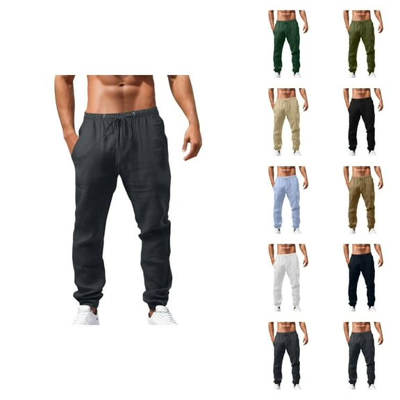 Men's Pants Casual Jogger Style, Drawstring Waist Cotton Pants for Men, Lightweight Lounge Pants with Pockets, Relaxed Fit for Gym, Travel or Daily Streetwear S-5XL, Black