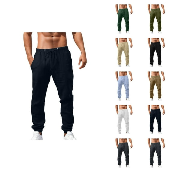 Men's Pants Casual Jogger Style, Drawstring Waist Cotton Pants for Men, Lightweight Lounge Pants with Pockets, Relaxed Fit for Gym, Travel or Daily Streetwear S-5XL, Black