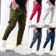 thumbnail image 1 of Men's Pants Casual Solid Pocket Waist Drawstring Straight Pants Fitness Pants Cargo Pants Trousers Army Green L, 1 of 7