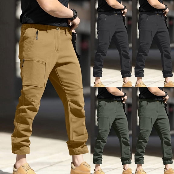 Men's Pants Casual Solid Sports Baggy Straight Leg Multi Pockets Lounge Wide Leg Workout Fitness Pants Cargo Pants Trousers Khaki XL