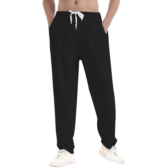 Linen Capri Pants for Men Loose Solid Lightweight Casual Summer Elastic Waist Travel Lounge Pants with Pockets