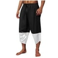 thumbnail image 1 of Men's Color Block Linen Harem Capri Pants Lightweight Loose Drawstring Elastic Waist Casual Beach Boho Yoga Trousers, 1 of 6