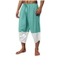 thumbnail image 1 of Men's Color Block Linen Harem Capri Pants Lightweight Loose Drawstring Elastic Waist Casual Beach Boho Yoga Trousers, 1 of 6