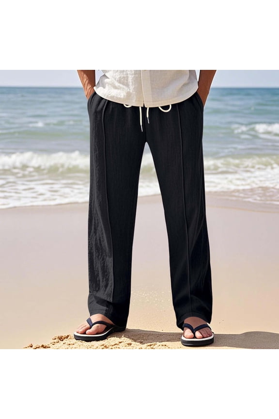 Men's Pants Under $10 Elastic Waist Solid Casual Multiple Zipper Butt Pockets Outdoor Straight Type Fitnes Pants Trousers