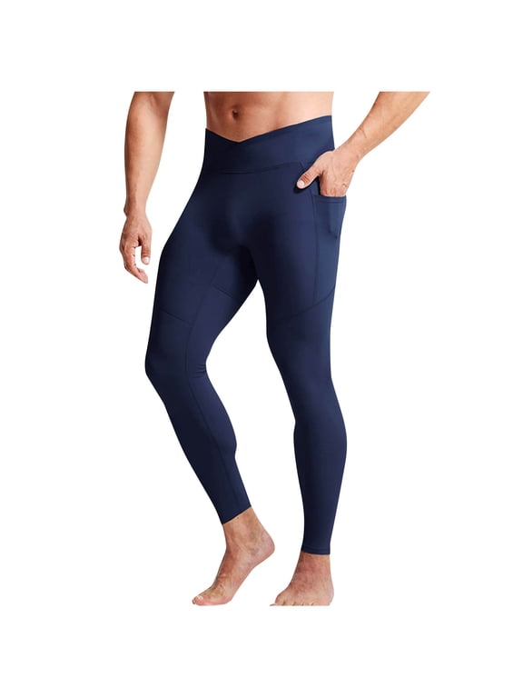 Men's Pants Compression Thights Leggings Thermal Trousers with Pockets Warm Sports Trousers Underwear Solid Color Activewear Base Layer Pants for Training Gym Workout Running Cycling