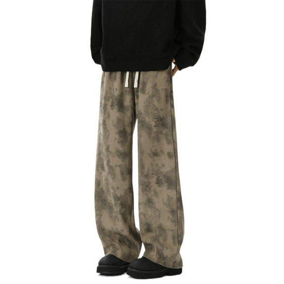 Men's Pants, Corduroy Vintage Straight Leg Casual Trousers with Camouflage Print, Baggy Wide Leg for Outdoor, Fashion and Streetwear,Light Brown,L
