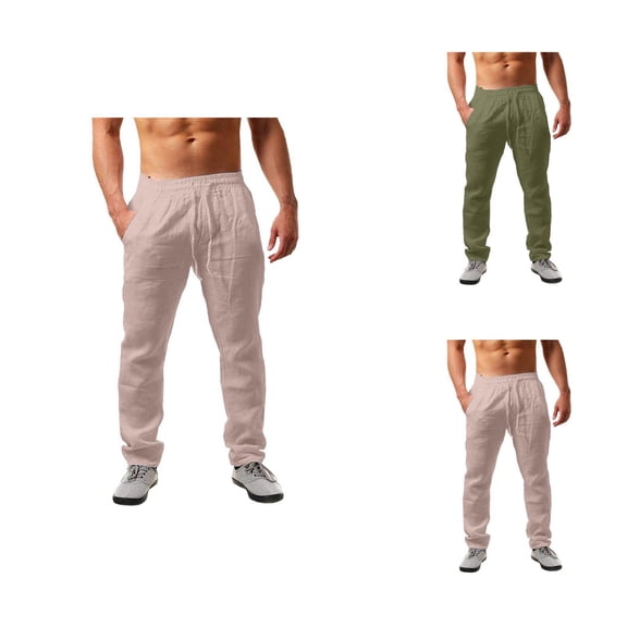Men’s Pants Cotton Linen Blend Harem Style, Casual Relaxed Fit Joggers for Men, Breathable Lightweight Lounge Pants for Gym, Sleep, or Weekend Street Fashion S-4XL, Black