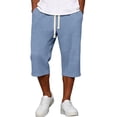 thumbnail image 1 of Men's Pants Elastic Waist Drawstring 3/4 Length Solid Textured Knit Loose Soft Breathable Summer Bottoms for Gym Workout Weekend Outings and Active Days Blue XL, 1 of 9