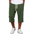 thumbnail image 1 of Men's Pants Elastic Waist Drawstring 3/4 Length Solid Textured Knit Loose Soft Breathable Summer Bottoms for Gym Workout Weekend Outings and Active Days Dark Green 2XL, 1 of 9