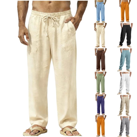 Men's Pants Fashion Loose Drawstring Girdle Leg Pants with Pockets Lounging At Home