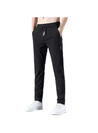 YUHAOTIN Mens Black Joggers 2023 Summer Ice Silk Nine Point Pants Corset  Straight Leg Solid Color Breathable Casual Sports Men's Long Pants,Black 