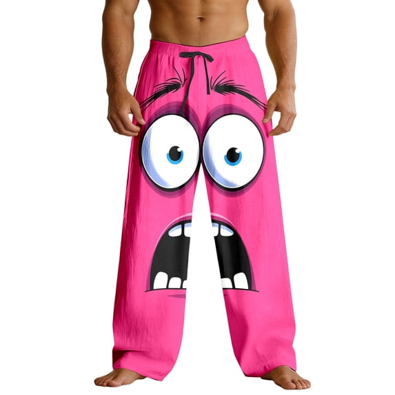 Men's Pants Funny Graphic Print Relaxed Fit Comfortable Loose Fit Straight Leg Trousers Hot Pink L