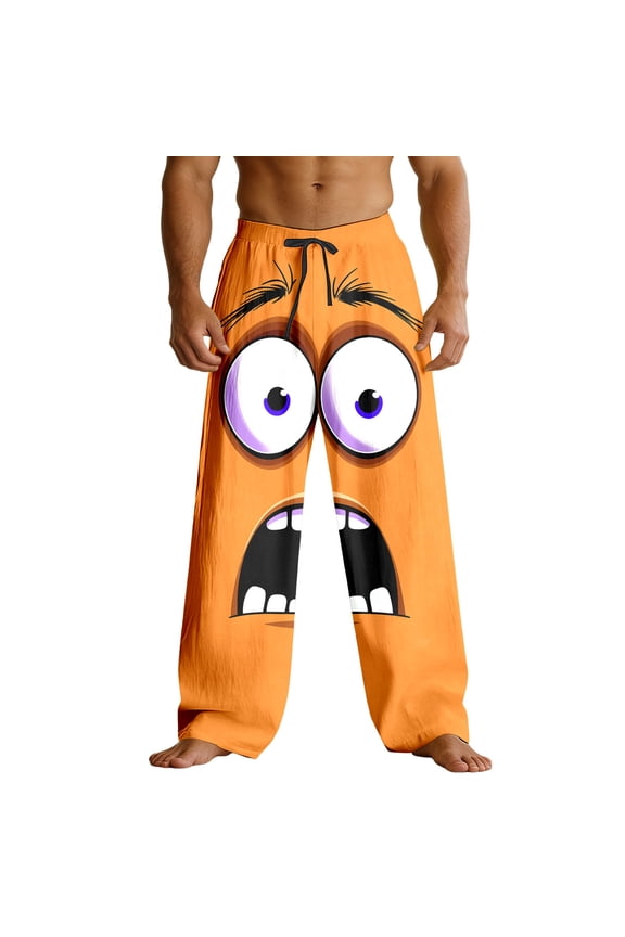 Men's Pants Funny Graphic Print Relaxed Fit Comfortable Loose Fit Straight Leg Trousers Orange M