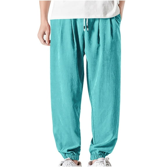 Men's Pants Lightweight Casual Long Pants Elastic Waist Drawstring Comfy Pocket Pants Cargo Pants Trousers Light Blue 2XL