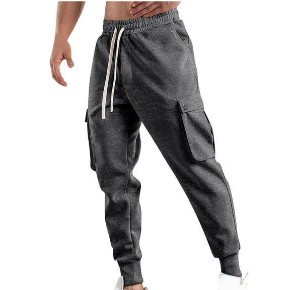 Men's Pants Men Fashion Solid Casual Elastic Waist With Pocket Trousers Sport Pants Mens Joggers with Pockets Mens Pants Casual,Casual Pants for Men,Men's Casual Pants