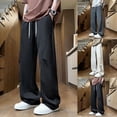 thumbnail image 1 of Men's Pants Men's Casual Fashion Drawstring Solid Color Pocket Elastic Waist Long Pants Black L, 1 of 8