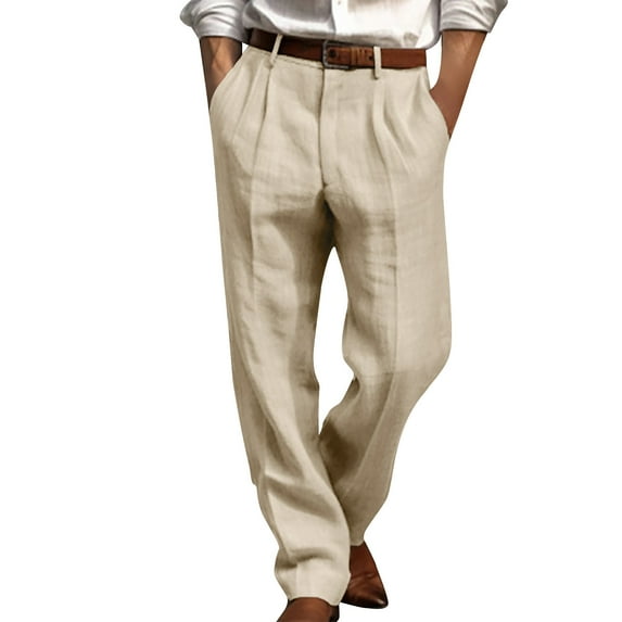 Men's Pants Mens Casual Pants Straight Leg Pants Men Solid Color Pants Men's Casual Loose Straight Leg Solid Pants with Double Pleated Front Pocket Pants