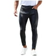 thumbnail image 1 of Men's Pants Mens Leather Pants Slim Fit Disco Jeans for Men Stretch, 1 of 6