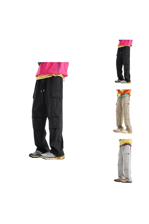 Men's Pants Mens Slacks Men's Cargo Pants Straight Leg Parachute Pants with Crotch Relaxed Fit for Casual Outdoor Work and Daily Wear