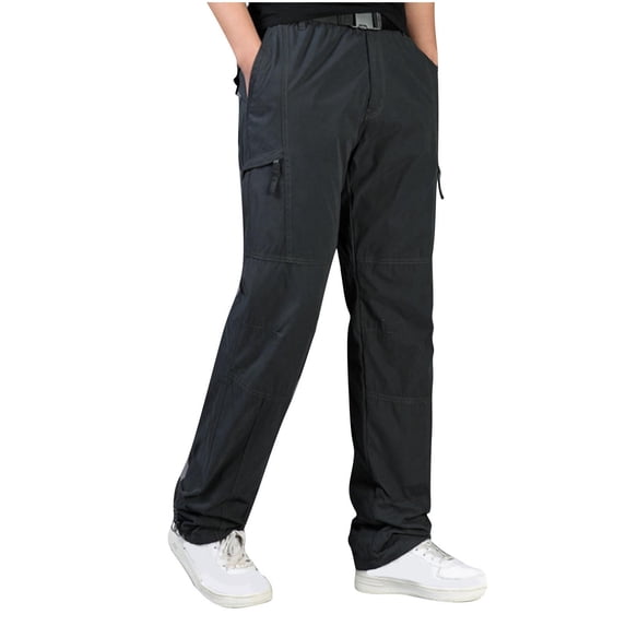 Men's Pants Ofreoo Men's Fashion Casual Solid Color Cargo Zipper Pockets Elastic Waist Full Length Pants Gift for Adults