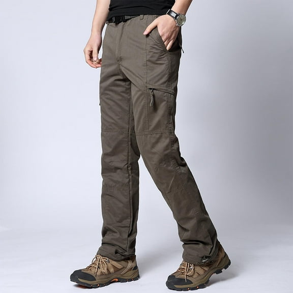 Men's Pants Ofreoo Men's Fashion Casual Solid Color Cargo Zipper Pockets Elastic Waist Full Length Pants Gift for Adults