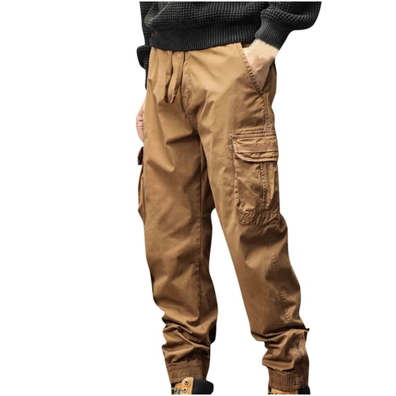 Men's Pants Ofreoo Men's Fashion Casual Solid Color Cargo Zipper Pockets Elastic Waist Full Length Pants Gift for Adults