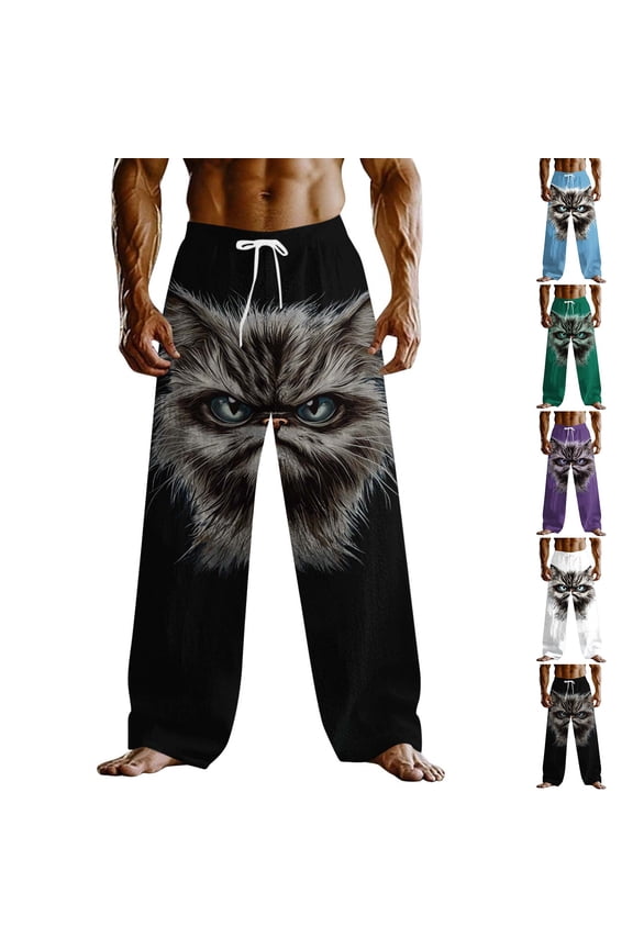 Men's Pants Pants Men's Smiling Face Pants Loose Pants Casual Pants Mid Waist Outdoor Vacation Home Elastic Drawstring Waist Fragrant Pants With Pockets Blue M