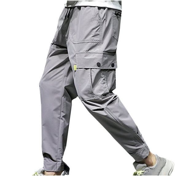 Men Pants Solid Casual Pocket Outdoor Elastic Waistbelt Jogger Drawstring Trousers Work Pants Casual Pants for Men