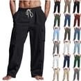 thumbnail image 1 of Men's Pants Solid Color Pocket Elastic Waistband Full Length Pants Work Office Wear, 1 of 5