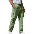 thumbnail image 1 of Men Pants Casual Pants for Men Solid Fashion Casual Multiple Pockets Elastic Waist Long Pants Trousers, 1 of 5