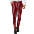 thumbnail image 1 of Men's Pants Striped Business Suit Solid Color Button Trousers with Pockets Slim Fit Comfortable Mens Slacks Red M, 1 of 8
