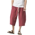 thumbnail image 1 of Men's Pants Summer Baggy Capri Pants Relaxed Fit Men Cotton Linen Cropped Trousers Elastic Waist Drawstring Clothing, 1 of 7
