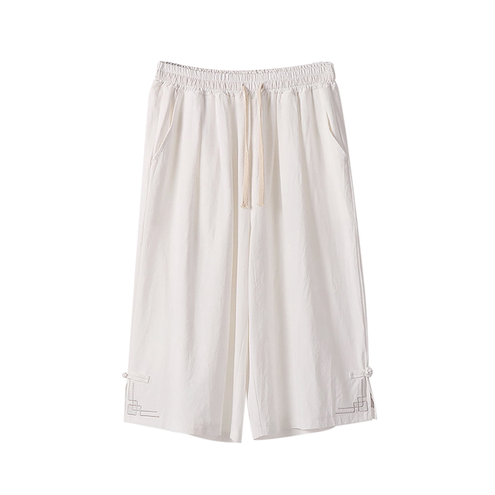 Men's Pants Summer Linen Casual Harem Cotton Cropped Linen Trousers ...