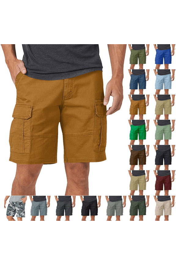 Men's Pants Summer Loose Shorts Jeans Boys Pocket Solid Color Casual Five Point Casual Shorts Cargo Pocket Pants for Men Orange