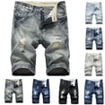thumbnail image 1 of Men's Pants Summer Loose Shorts Jeans Ripped Trunks Stretchy Washed Jeans Trunks Cut-Off Classic Fit Biker Jeans Trunks Cargo Pocket Pants for Men Blue, 1 of 7