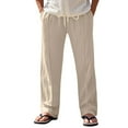 thumbnail image 1 of Men's Pants, Summer Mens Linen Pants Loose Fit Solid Color Casual Trousers Comfy Lightweight Drawstring Waist Pants Wide Legs, 1 of 6