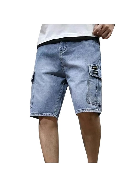 Men's Pants Summer Solid Color Denim Shorts Cargo Pocket Pants for Men