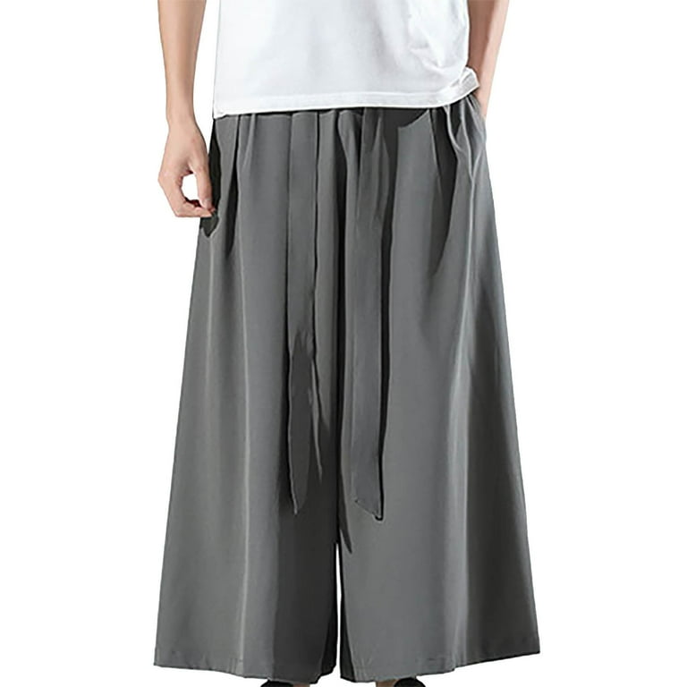 Men's Pants,Summer Thin Men'S Loose Ice Silk Big Leg Wide Leg