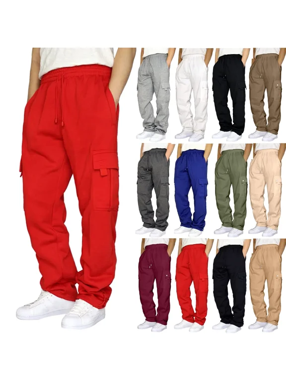 Mens Cargo Sweatpants Lightweight Drawstring Open Bottom Hiking Work Pants Outdoor Running Jogging Trousers with Pockets Size, S-5XL