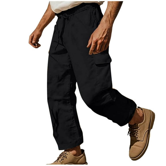 Men's Pants Wide Leg Drawstring Waist Sweatpants Loose Fit Lightweight Jogger Pant Summer Pants with Pockets
