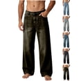 thumbnail image 1 of Men's Pants Zeliretfy Men's Baggy Fit Jean Pants Loose Fit Soft and Breathable Vintage Wash Denim, Daily Casual and Outdoor Semi-elastic Waist Solid Color Straight Leg, 1 of 9