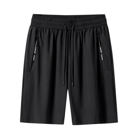 Men's Pants Zipper Pockets Sweat Shorts Workout Activewear Casual Beach Solid Color Shorts Elastic Waist Drawstring Lounge Shorts Summer Pants Black XXXL