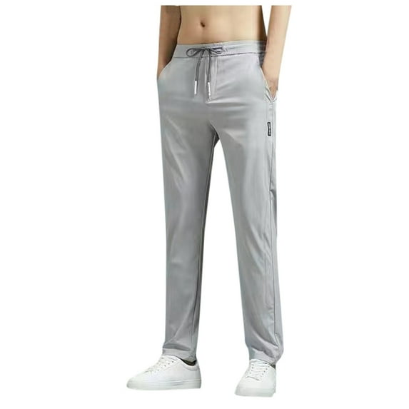 Men's Pants with Deep Pockets Loose Fit Casual Drawstring Jogging Trousers for Running Workout