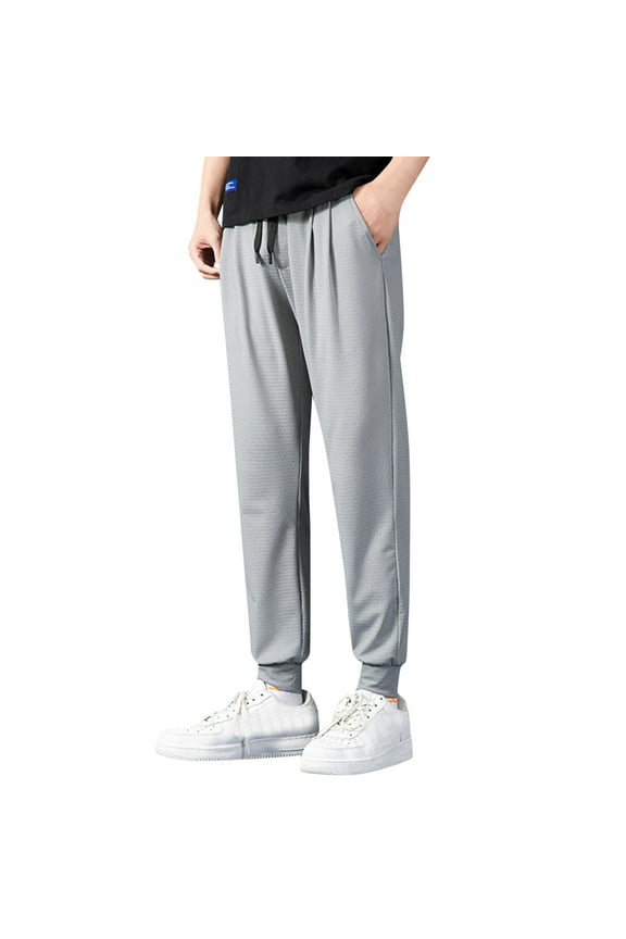 Men's Pants with Deep Pockets Loose Fit Casual Mesh Drawstring Jogging Trousers Men's Cargo Pants