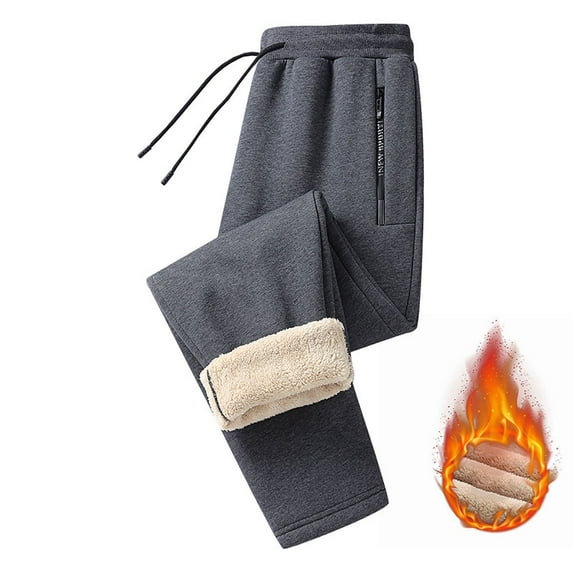 Men's Pants with Elastic Waistband Mens Winter Warm Sherpa Lined Active Thermal Jogger Fleece Sweatpants Pant