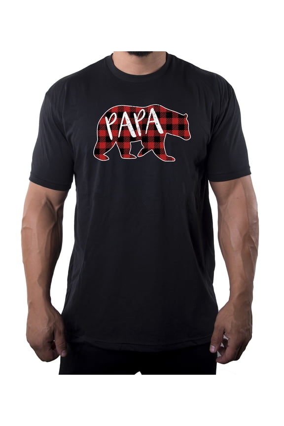Men's Papa Bear Shirt with Buffalo Plaid, Men's Shirts, Cool Shirts for Dad - Black MH200DAD S4 S