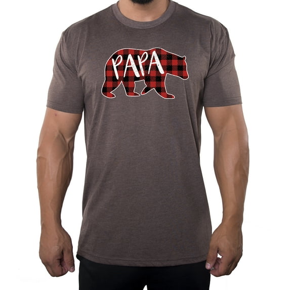 Men's Papa Bear Shirt with Buffalo Plaid, Men's Shirts, Cool Shirts for Dad - Espresso MH200DAD S4 S