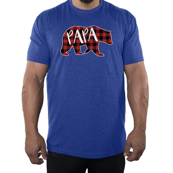 Men's Papa Bear Shirt with Buffalo Plaid, Men's Shirts, Cool Shirts for Dad - Royal MH200DAD S4 3XL