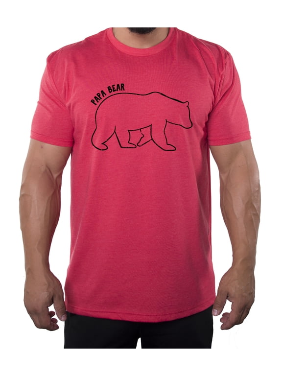 Men's Papa Bear shirt, Cool Shirts for Dad, Men's T-shirts, Best Dad T-shirts - Heather Red MH200DAD S2 S